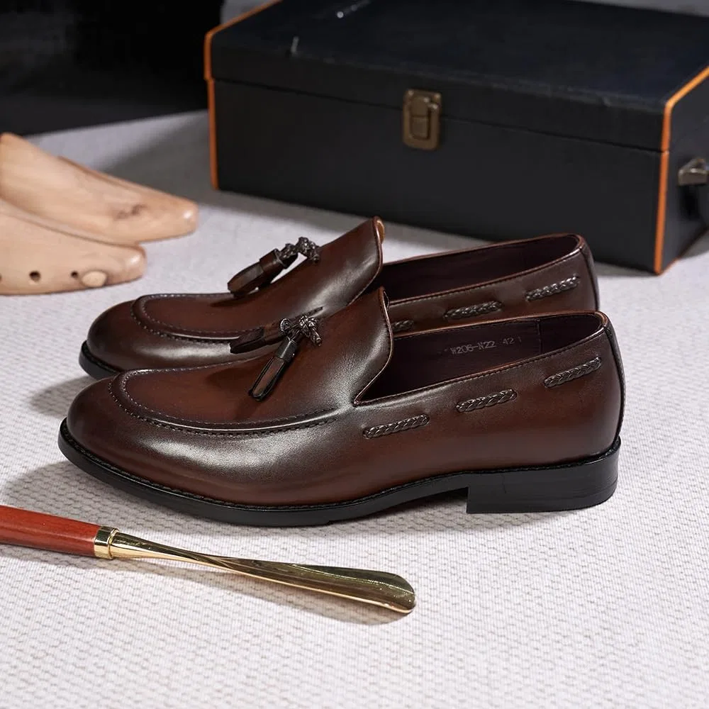 Лоферы кожаные Slip On Fashion, Brown DHFIRUFSHLO — фото 3