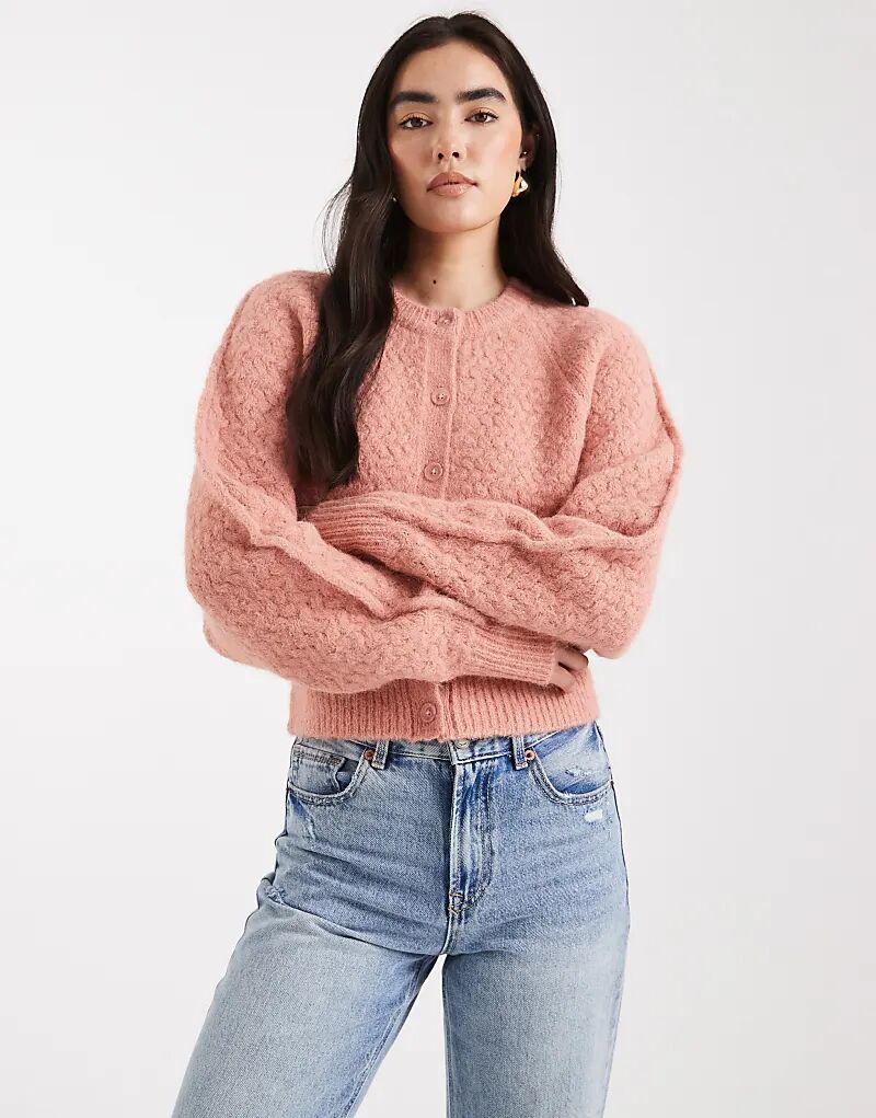 

Кардиган ASOS DESIGN с круглым вырезом и декоративной строчкой, светло-розовый