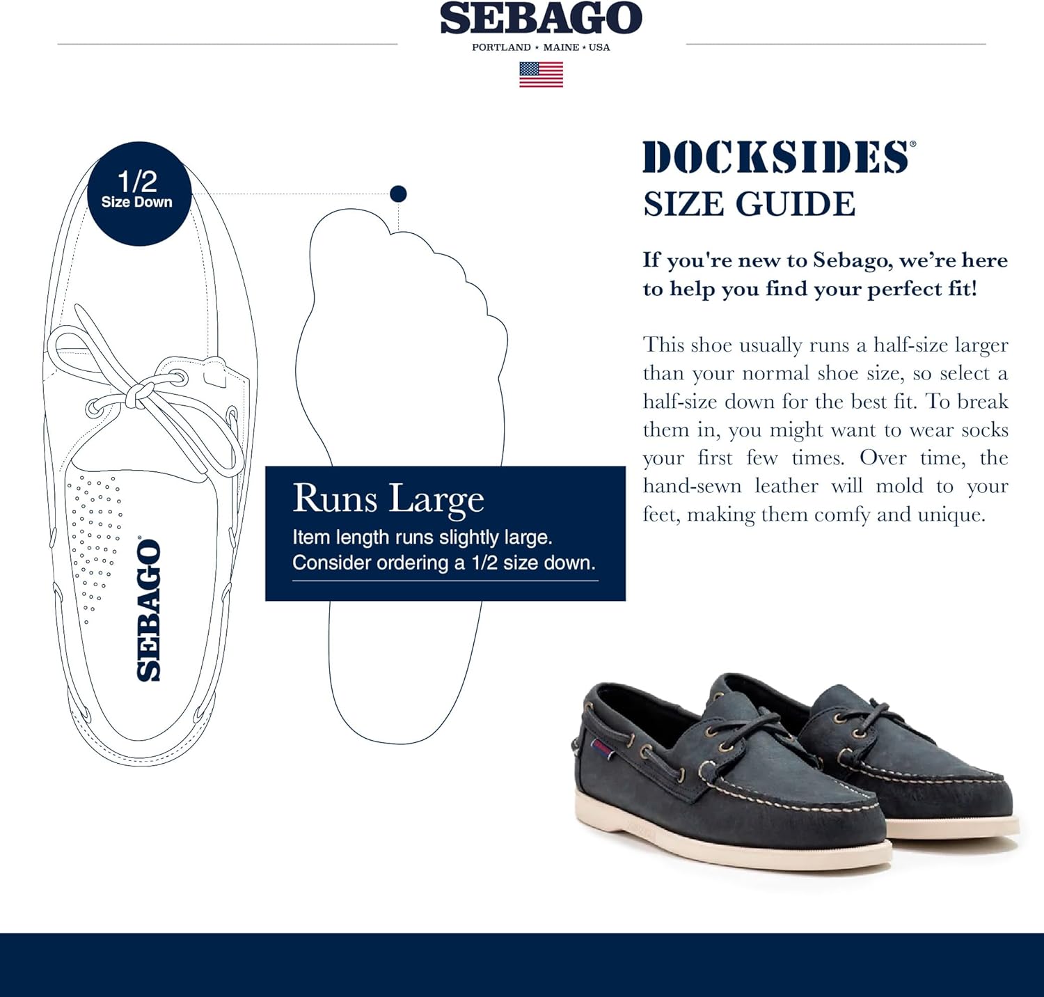 Мокасины Sebago Portland Crazy H - с узорчатой и искусственно состаренной вощеной кожей, подкладкой из кожи и резиновой подошвой, не оставляющей следов и не скользящей, темно-синий — фото 3