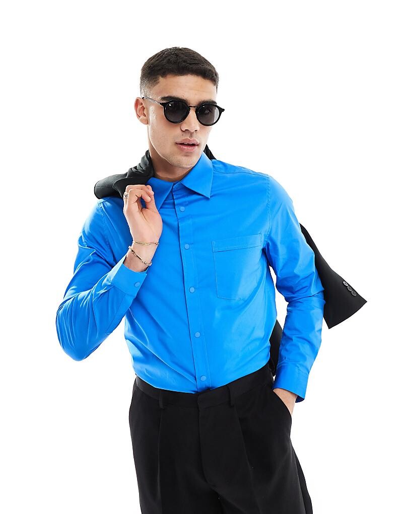 

ASOS DESIGN – Ярко-синяя элегантная рубашка с широким воротником