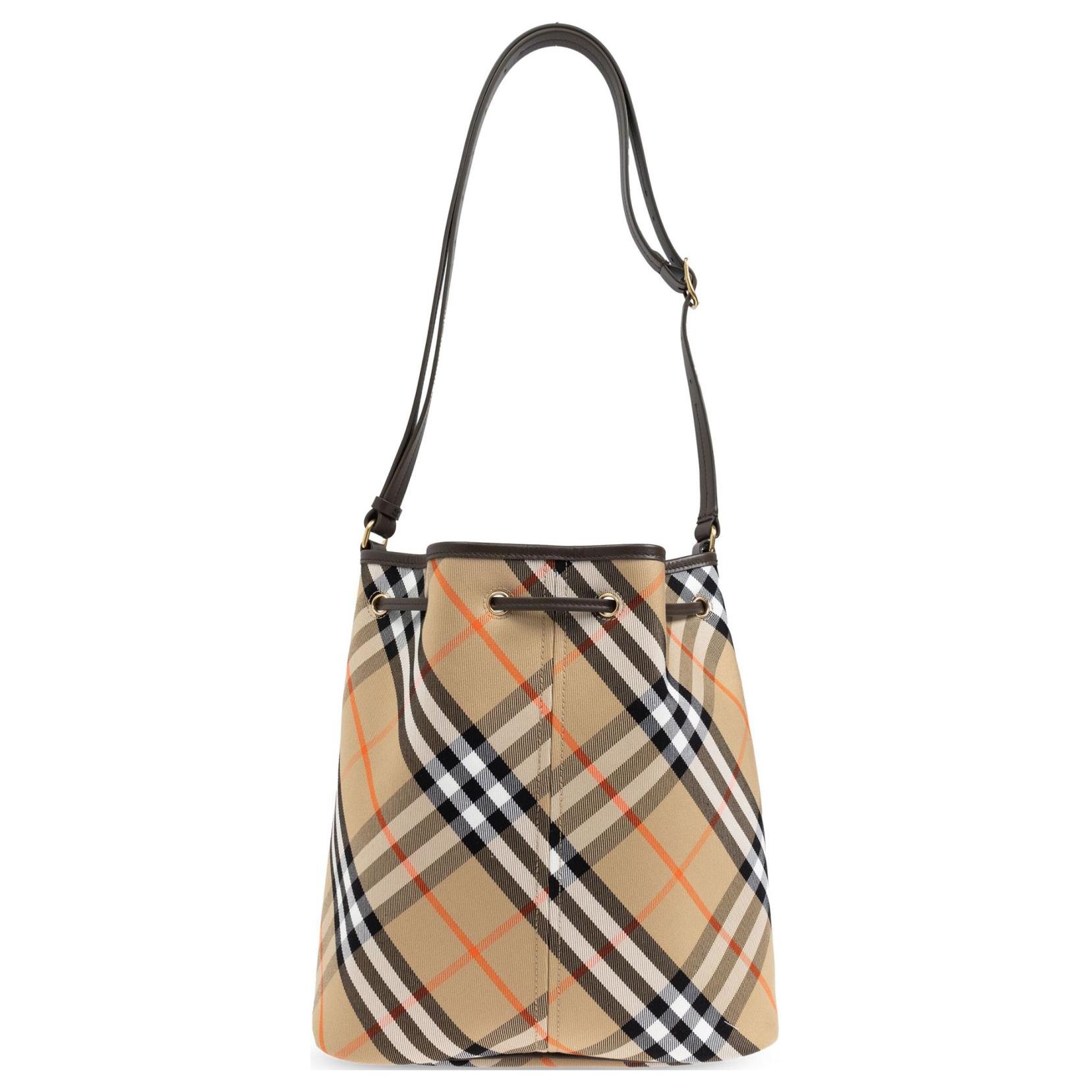 Женская сумка-ведро Burberry из хлопка, бежевая — фото 3