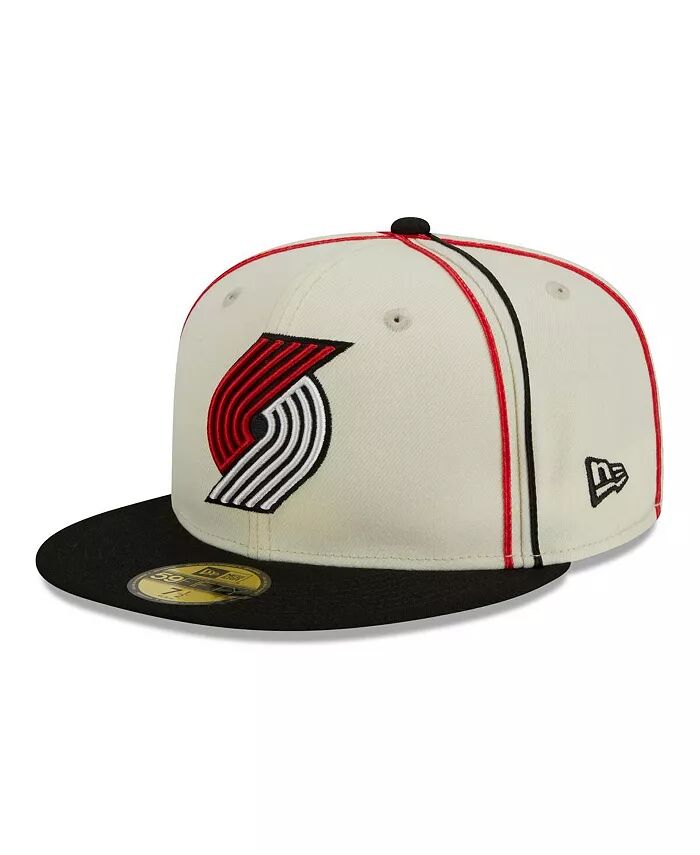 

Мужские кремовые/черные брюки Portland Trail Blazers с окантовкой, двухцветная шляпа 59FIFTY New Era, белый