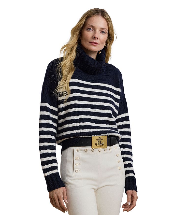 

Полосатый свитер с воротником-стойкой из шерстяной смеси Ralph Lauren, синий