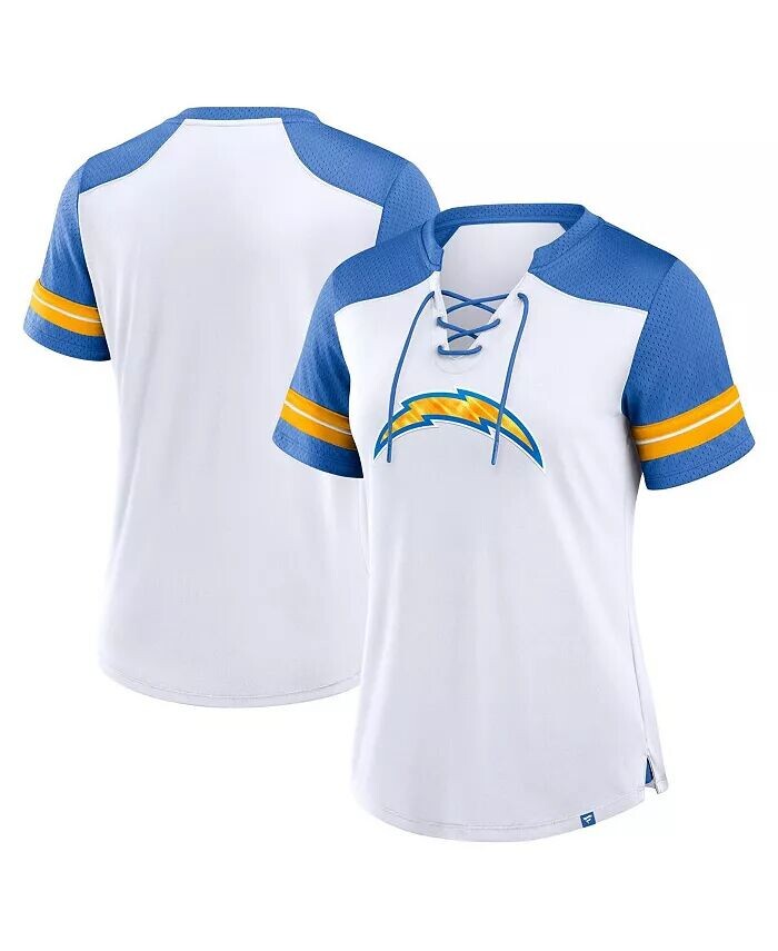 

Женская белая/пудрово-синяя футболка Los Angeles Chargers с основной шнуровкой из фольги Fanatics, белый