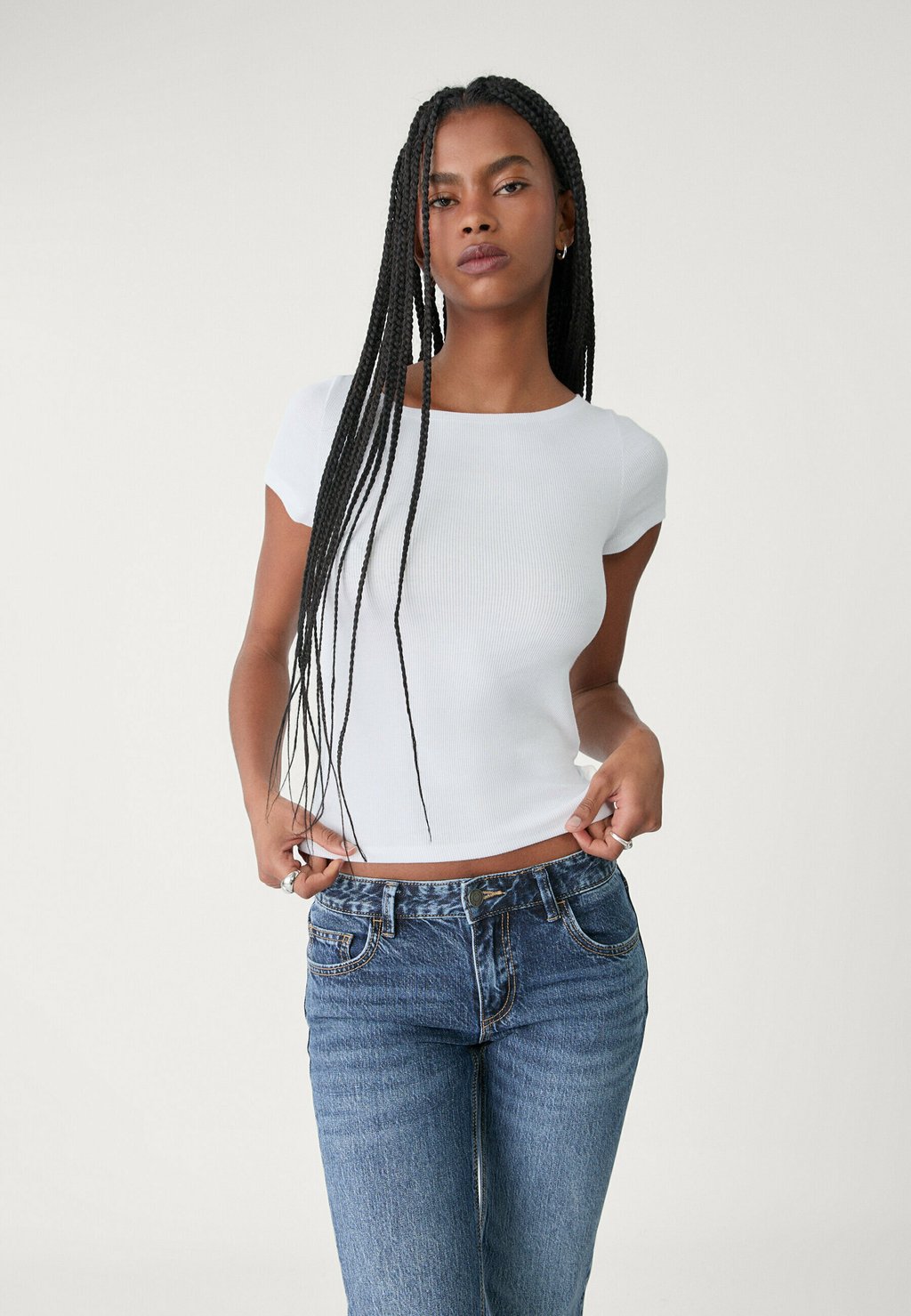 

Базовая футболка BOAT NECK Stradivarius, белый