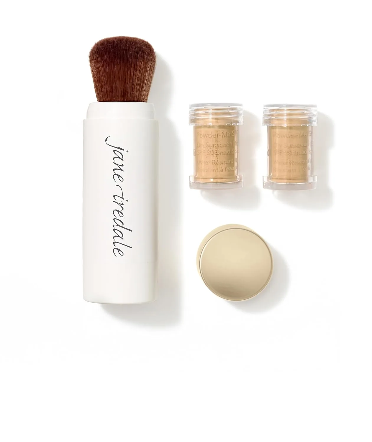 Jane Iredale Powder-Me SPF 30 Сухой солнцезащитный крем широкого спектра действия с кисточкой для лица, тела и кожи головы, многоразовый, веганский, не тестируется на животных, Golden