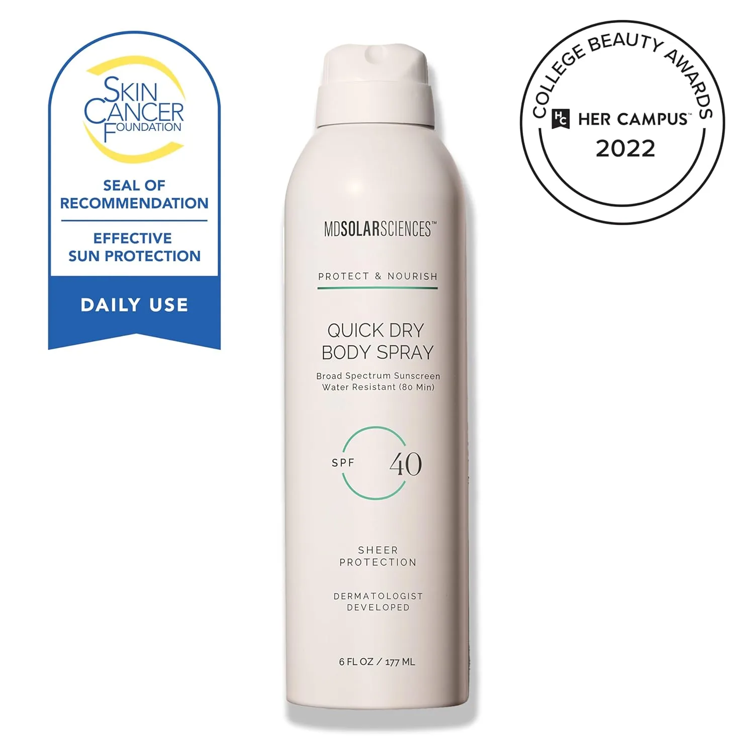 MDSolarSciences Quick Dry Body Spray SPF 40, водостойкий спрей для тела с широким спектром защиты, обогащенный амлой, витамином C и антиоксидантами, неаэрозольный, для чувствительной кожи, 177 мл, Sheer — фото 3