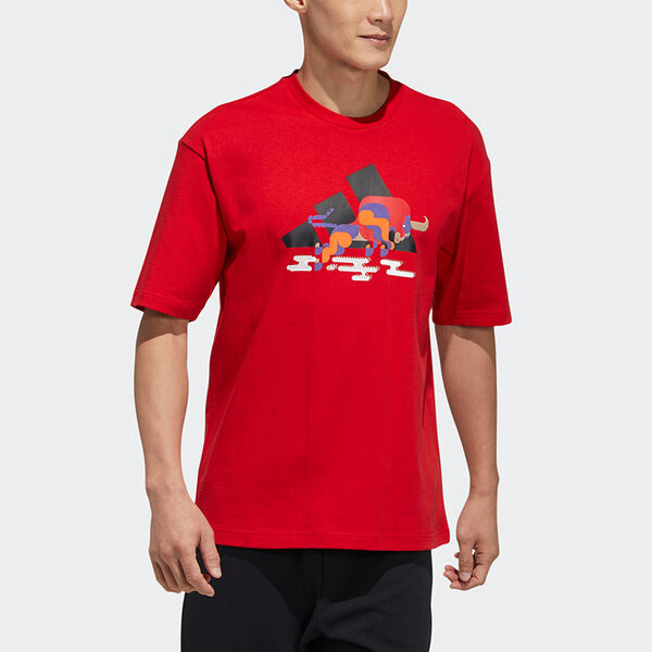Футболка cny gfx t subject pattern training sports short sleeve red Adidas, красный — фото 2