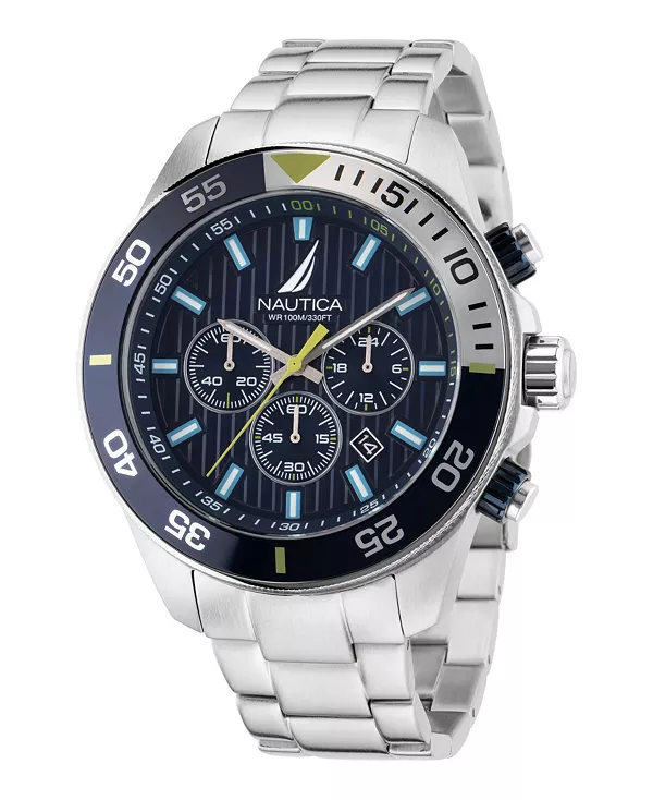 

Мужские аналоговые часы из нержавеющей стали серебристого цвета, 48 мм Nautica, silver-tone