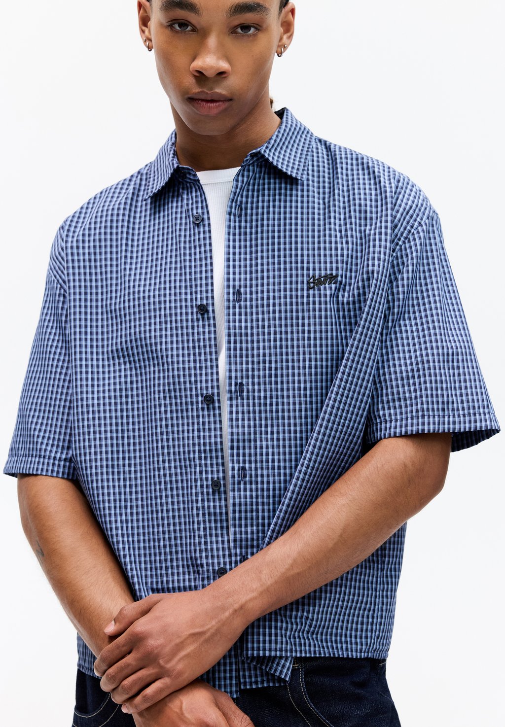 

Рубашка SHORT SLEEVE CHECK STWD PULL&BEAR, синий