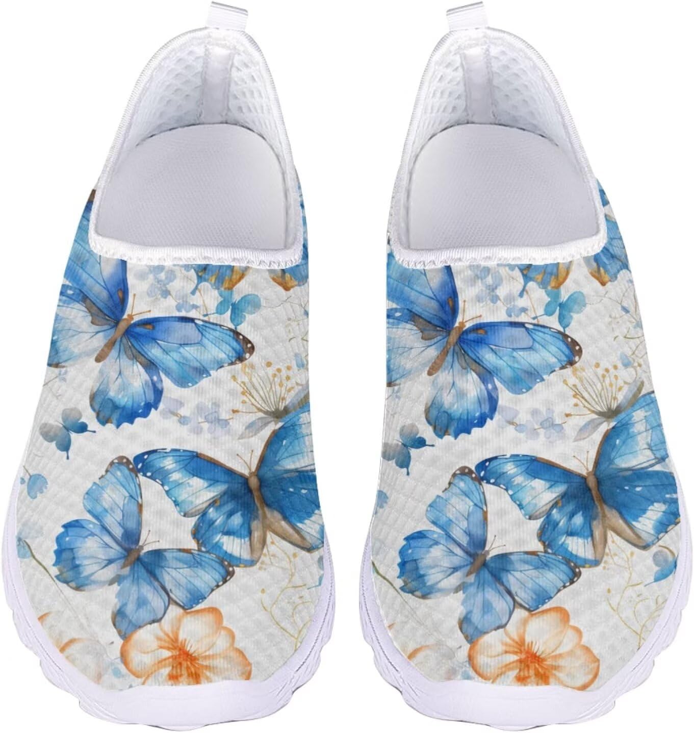 

Кроссовки слипоны Jeiento Fashion для женщин и мужчин, сетчатые, легкие, спортивные ходовые кроссовки, обувь с рисунком бабочки для походов, прогулок, спорта, путешествий и бега, голубой
