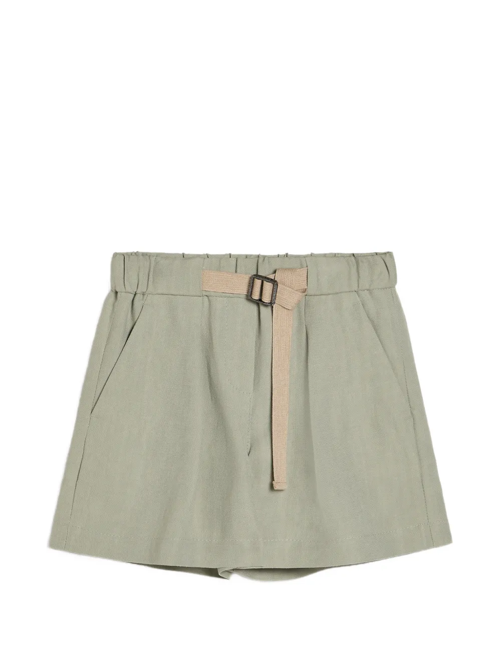 Шорты из саржи с поясом Brunello Cucinelli Kids, зеленый