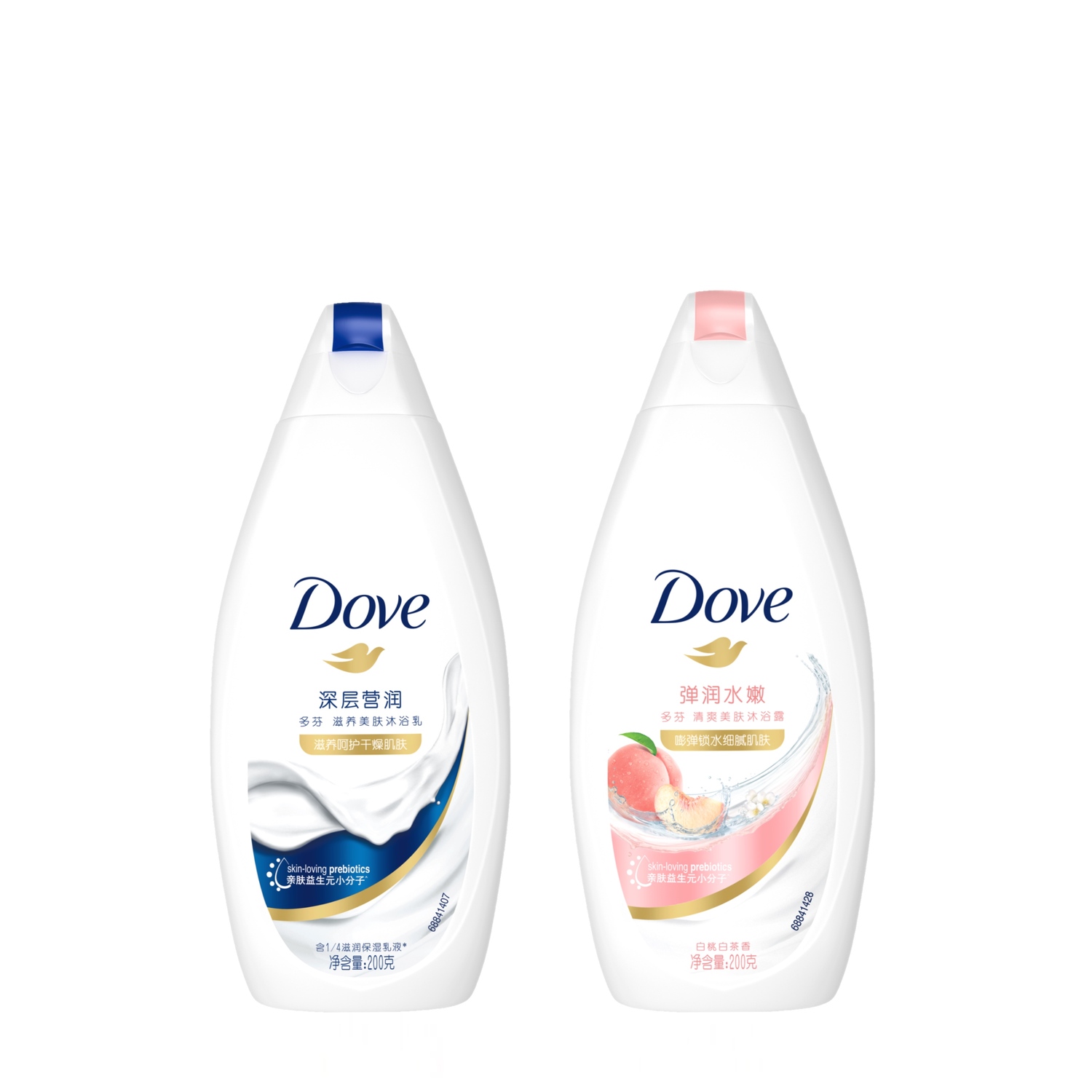 Набор гелей для душа Dove: белый персик + цветущая вишня, 200 г + 200 г — фото 2