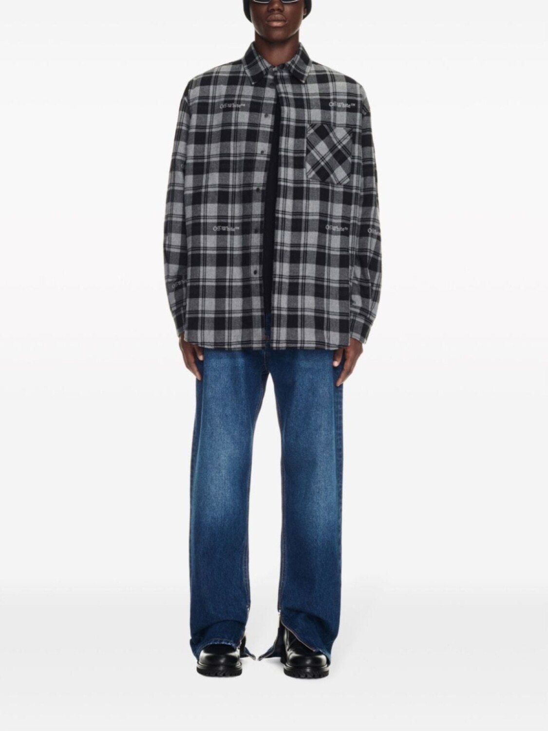 

Off-White дутая рубашка в клетку, серый