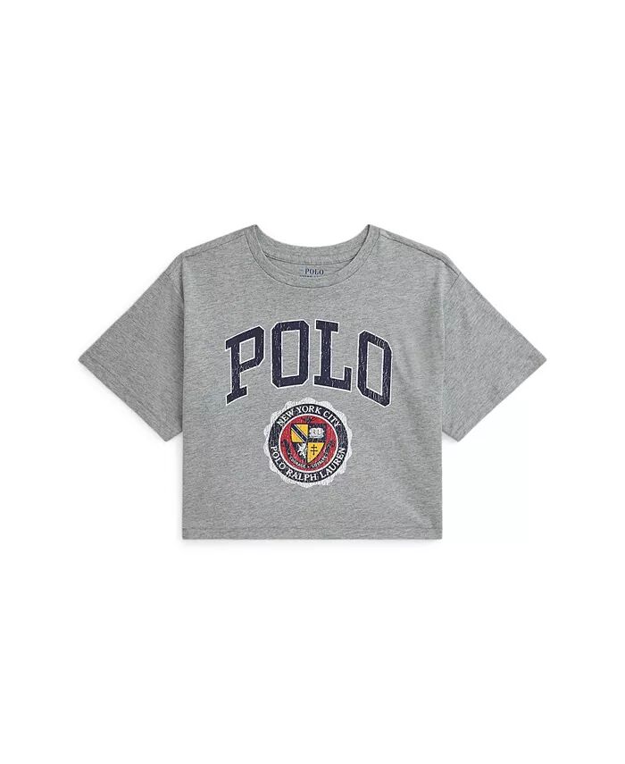 

Свободная футболка из хлопкового джерси с логотипом Big Girls Polo Ralph Lauren, серый