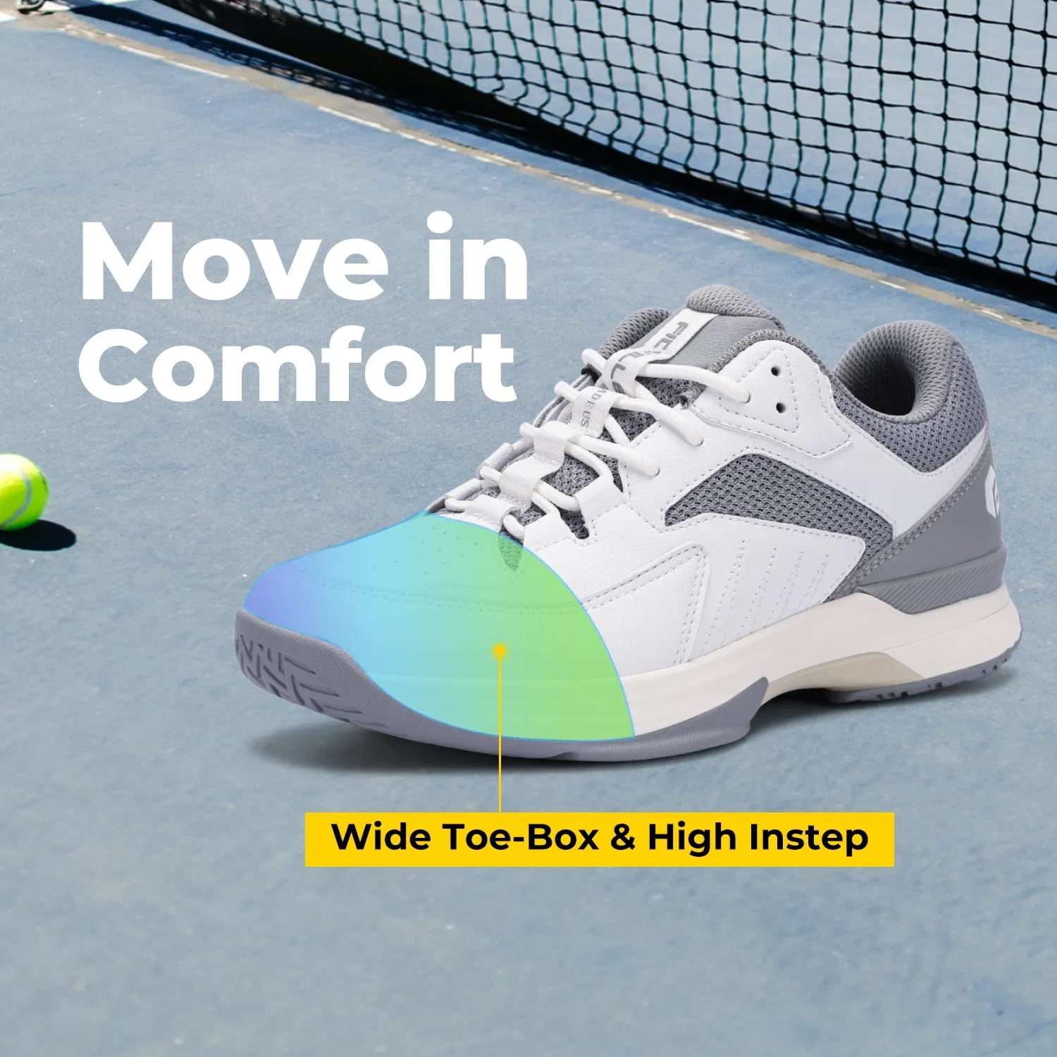 Кроссовки для тенниса FitVille Extra Wide, мужские, широкие, для тренировок в помещении, дышащие, для тенниса, бадминтона, ходьбы и занятий в спортзале, White Grey — фото 4