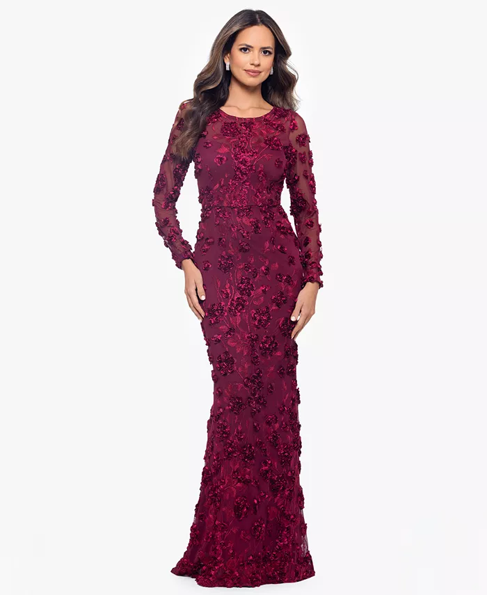 

Женское платье с длинным рукавом и цветочным принтом розы Xscape, красный