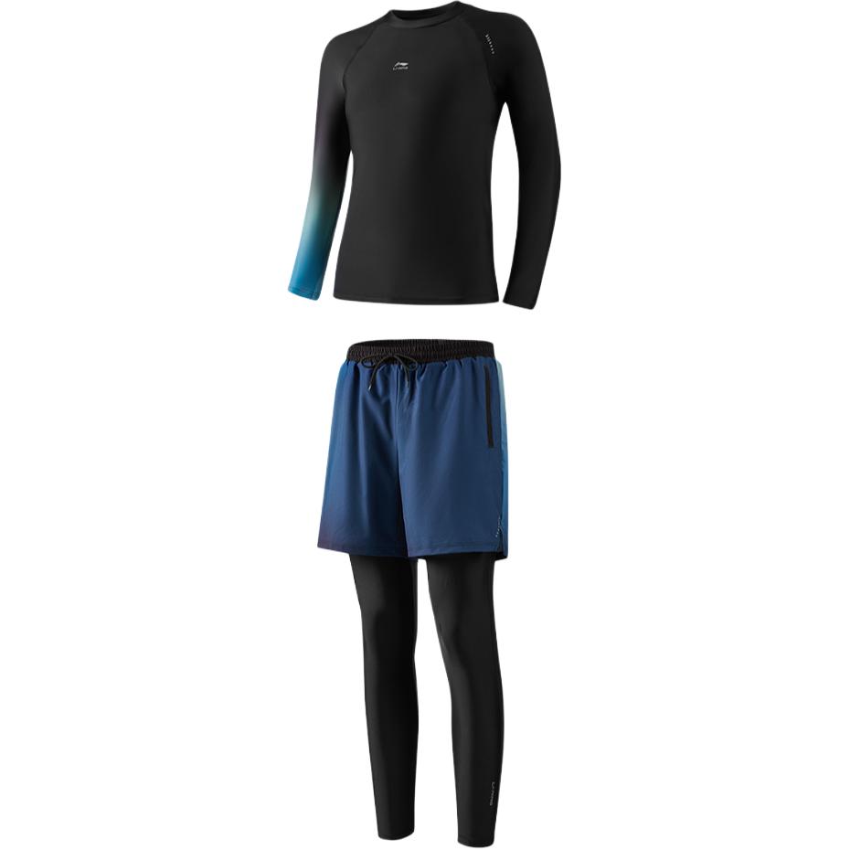 

Купальный комплект мужской black and blue костюм black gradient топ + blue and black длинные брюки LINING, черный/синий