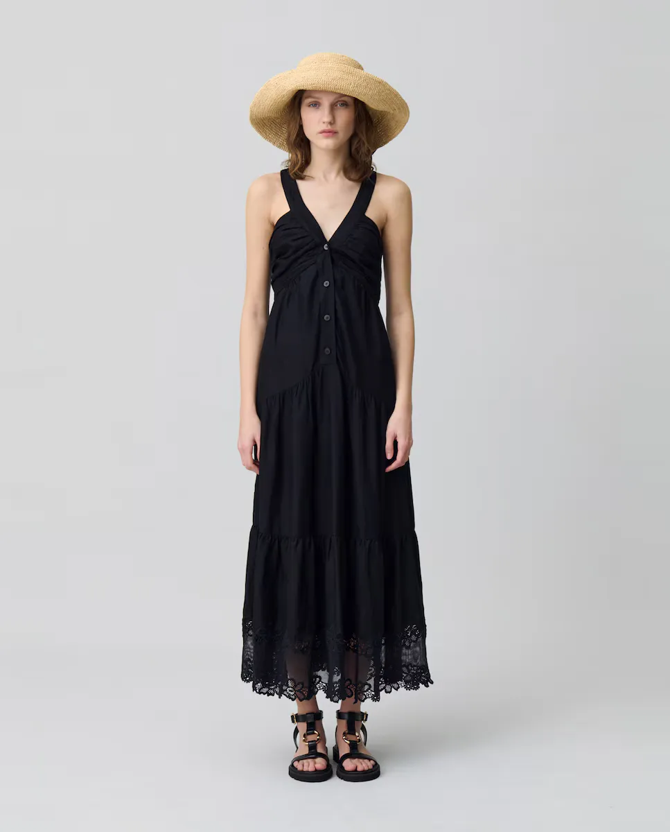 

Длинное платье с цветочной вышивкой Claudie Pierlot, черный