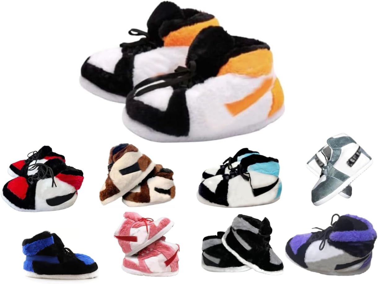 

Теплые пушистые кроссовки-тапочки для дома Generic, белый/черный/оранжевый