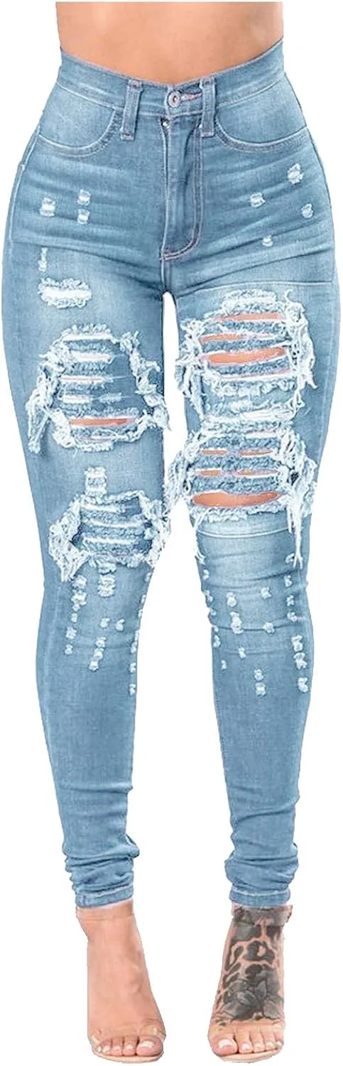 

Borniu Plus Size джинсы для женщин Stretch Denim Legging High Waisted Ripped Skinny