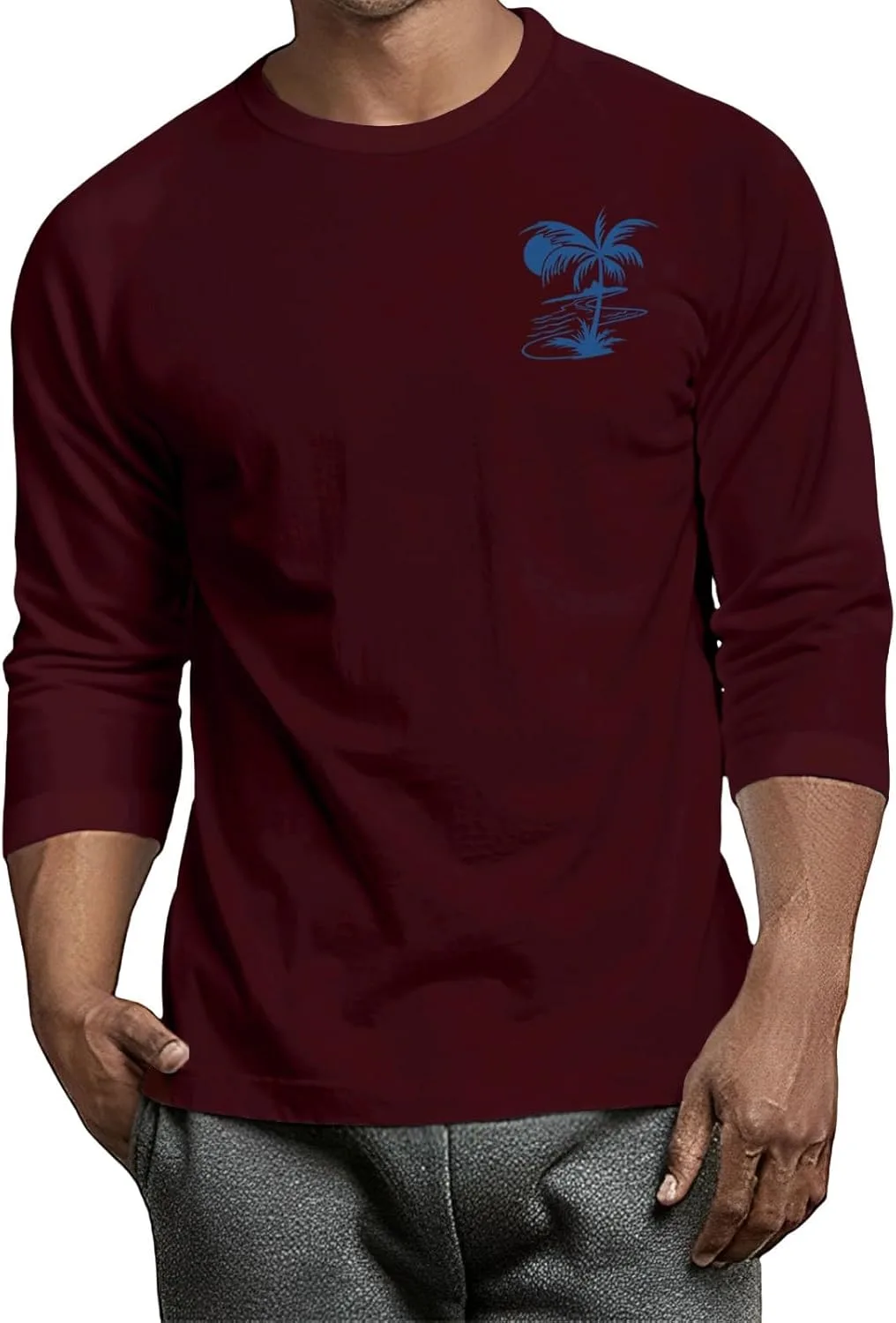 

Футболка для мужчин с принтом, 3/4 рукава, Casual FQZWONG