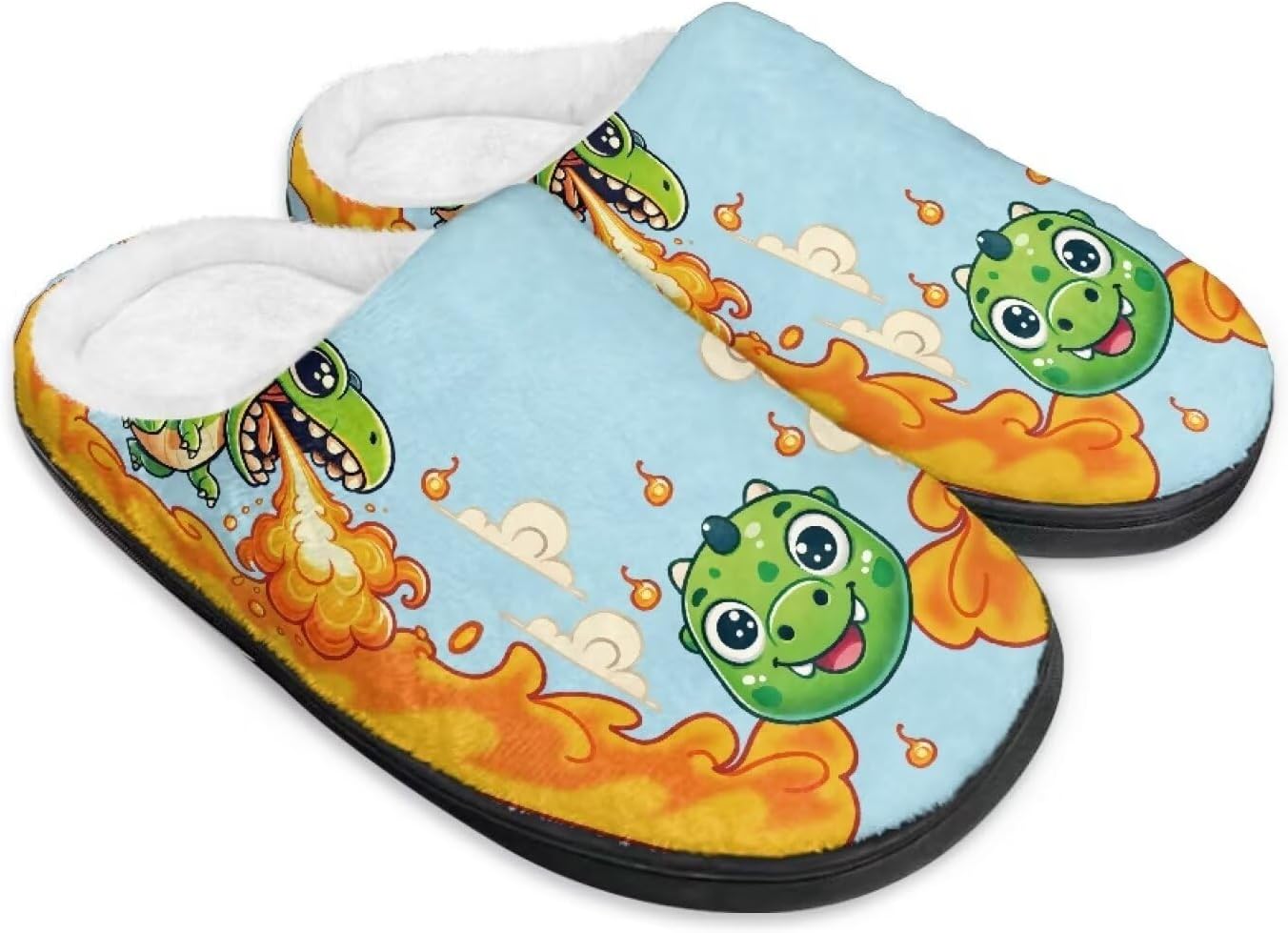

Домашние тапочки с принтом для женщин и мужчин, зимние теплые плюшевые тапочки с нескользящей подошвой для дома и улицы Noprintge, Dinosaur Breathe Fire