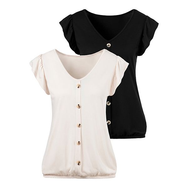 

Женский топ с рюшами на рукавах, 2 шт Lascana, Black And Beige