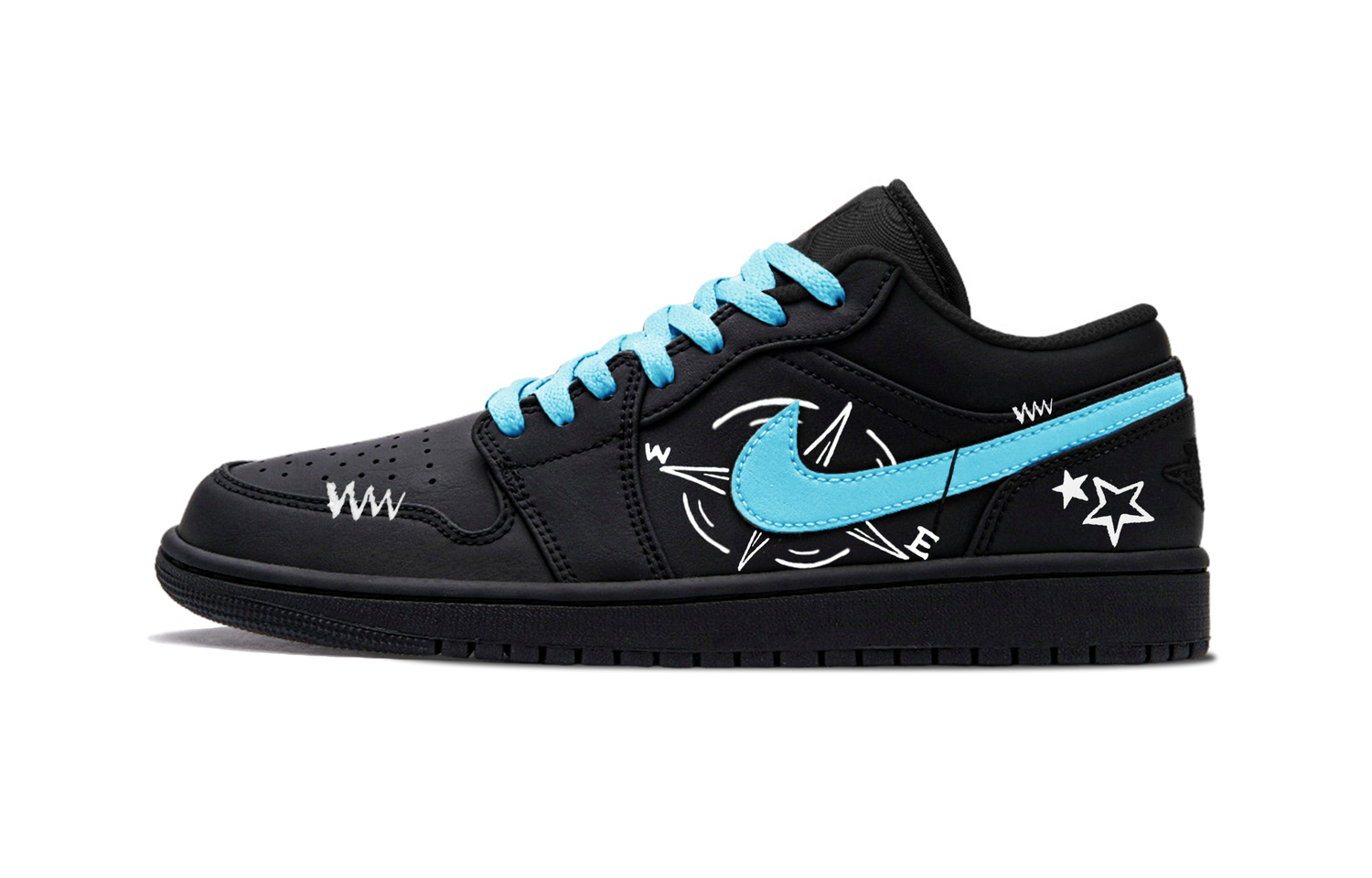 

Air 1 Electric Glow Guide устойчивые к истиранию низкие баскетбольные кроссовки Unisex Blue Jordan, черный