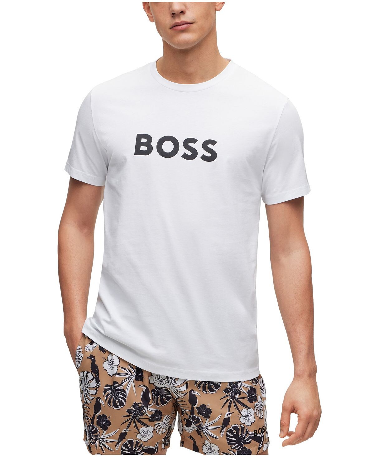 

Мужская хлопковая футболка свободного кроя с контрастным логотипом Hugo Boss