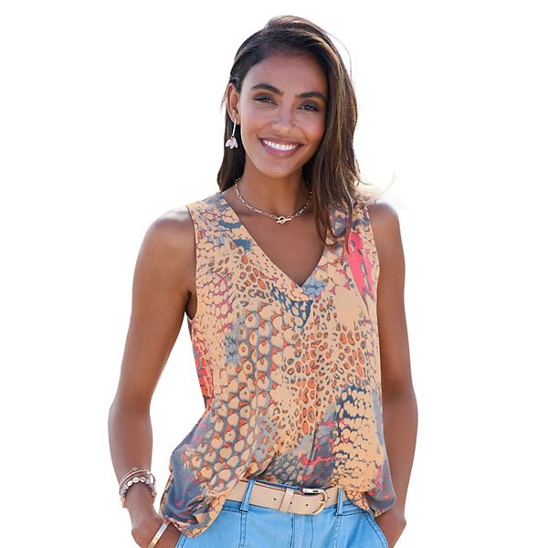 

Женский принтованный топ с v-образным вырезом Lascana, Orange Multicolor