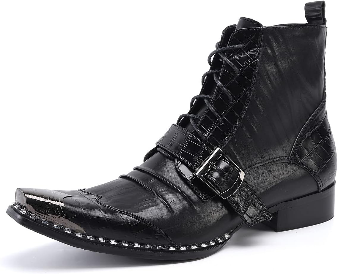 

Мужские модные ботинки Santimon с квадратным носком из кожи, на шнуровке и молнии, с монк-ремнем, челси, удобные повседневные и нарядные туфли, черный