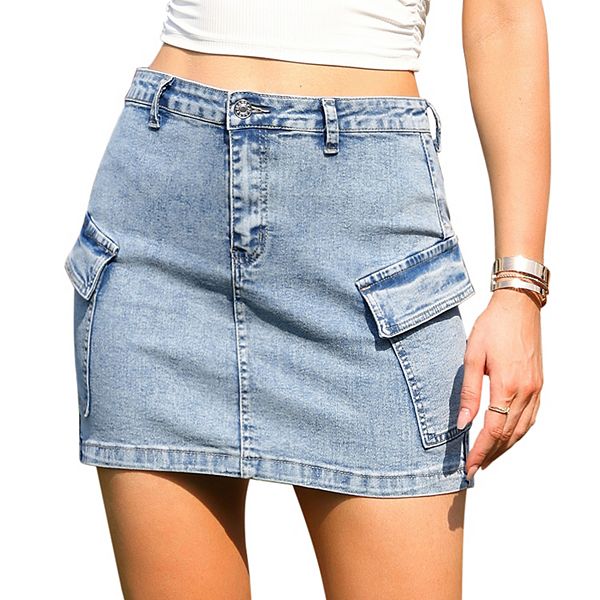 

Джинсовая мини-юбка для женщин с карманами-клапанами Inspire Chic
