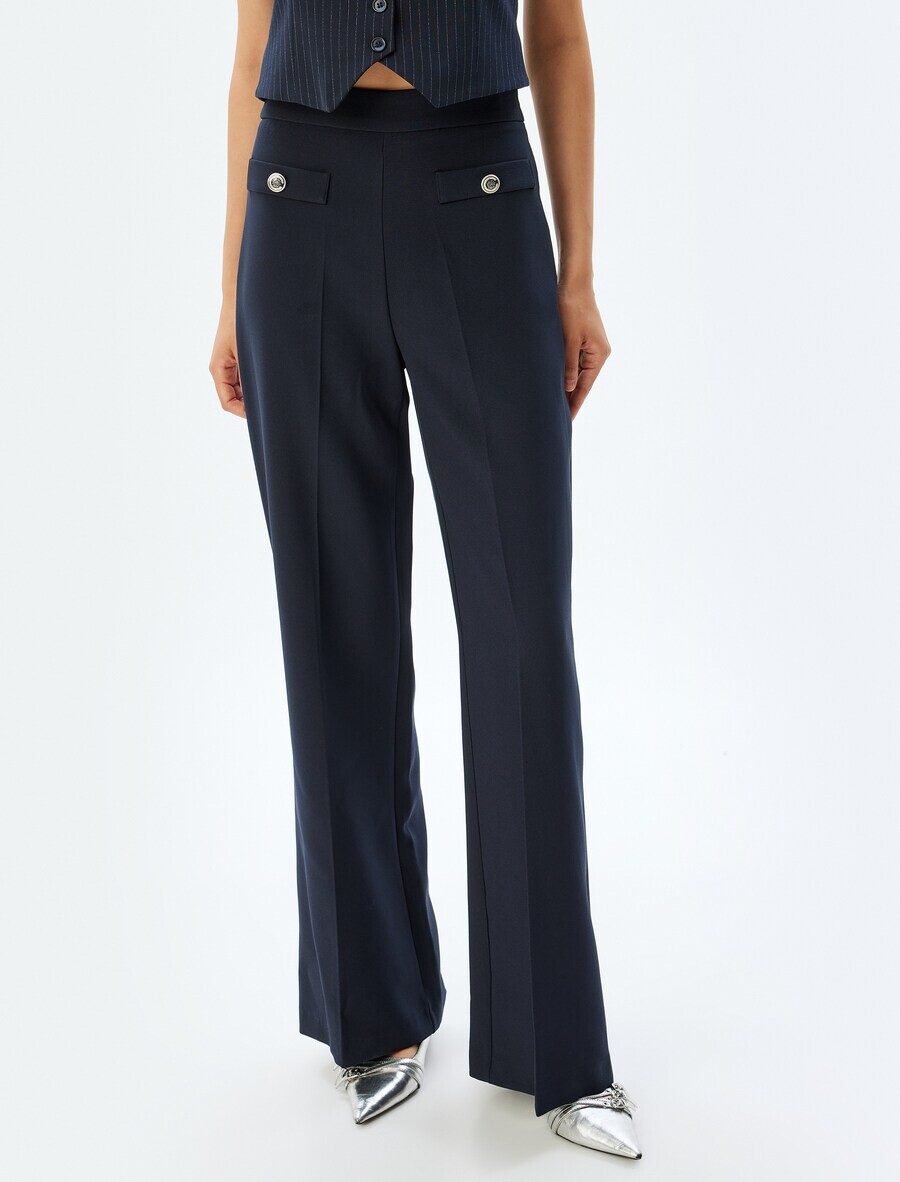 

Широкие брюки Koton Wide leg Pleated Pants, темно-синий