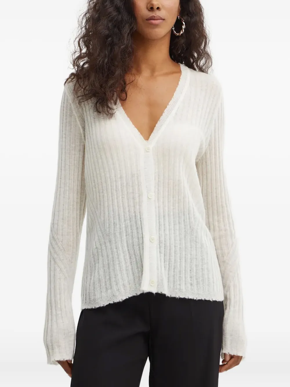 

Кардиган в рубчик с V-образным вырезом Boss, нейтральный