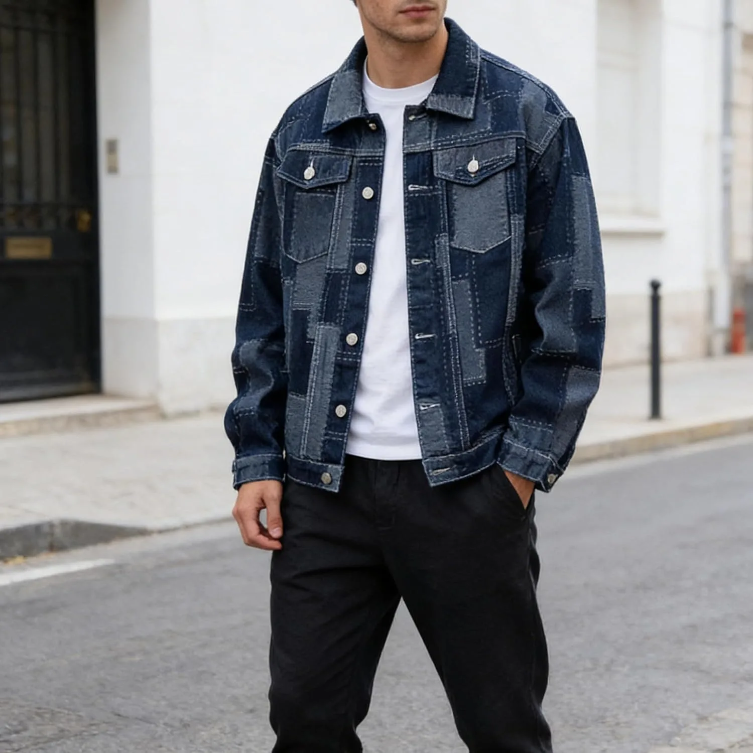 Мужская куртка Slim Fit рваная джинсовая Generic, синий — фото 3