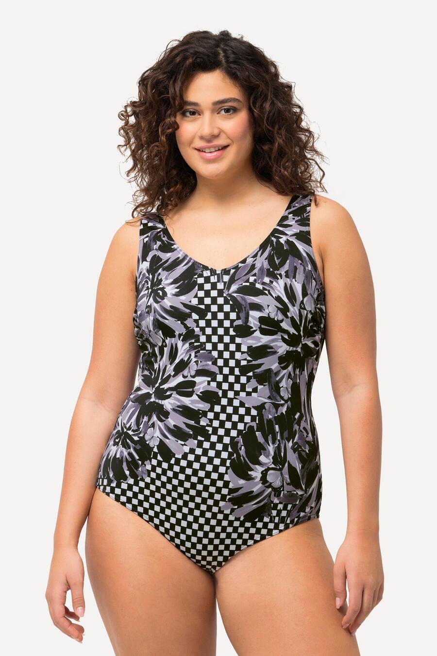 

ULLA POPKEN Женский купальник с нашивкой и принтом без мягких чашек, пояс под грудью