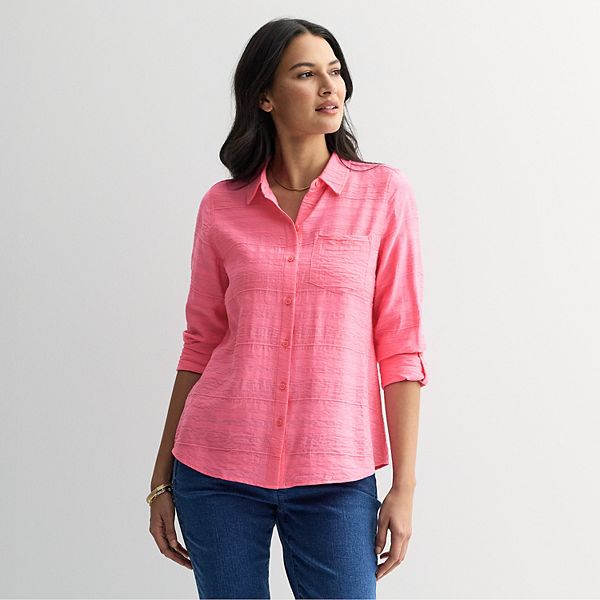 

Блузка с длинным рукавом и воротником Petite Croft & Barrow, Petunia Blush