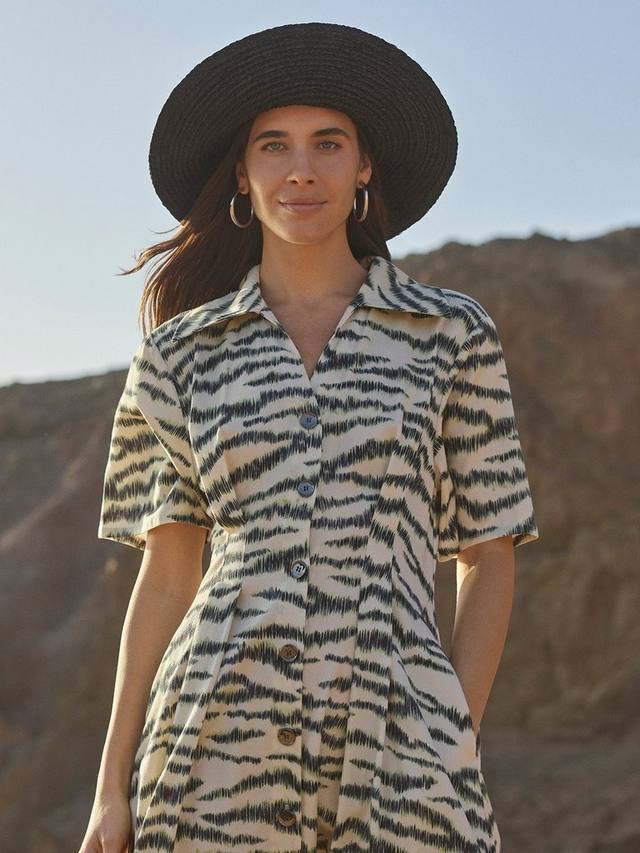 

Платье-рубашка миди Feathered Tiger Whistles, Ivory/Multi