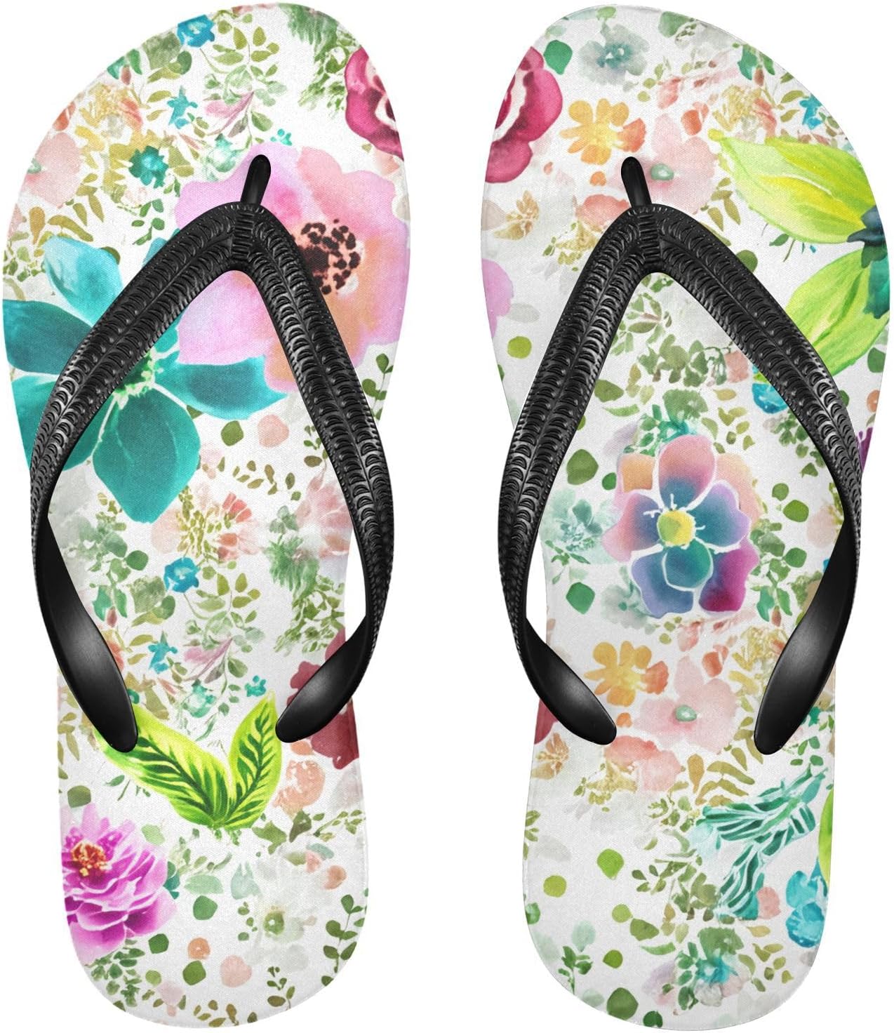

Женские и мужские пляжные шлепанцы с акварельным цветочным принтом и белыми листьями, резиновые, с нескользящей подошвой, летние тапочки для душа Sinestour