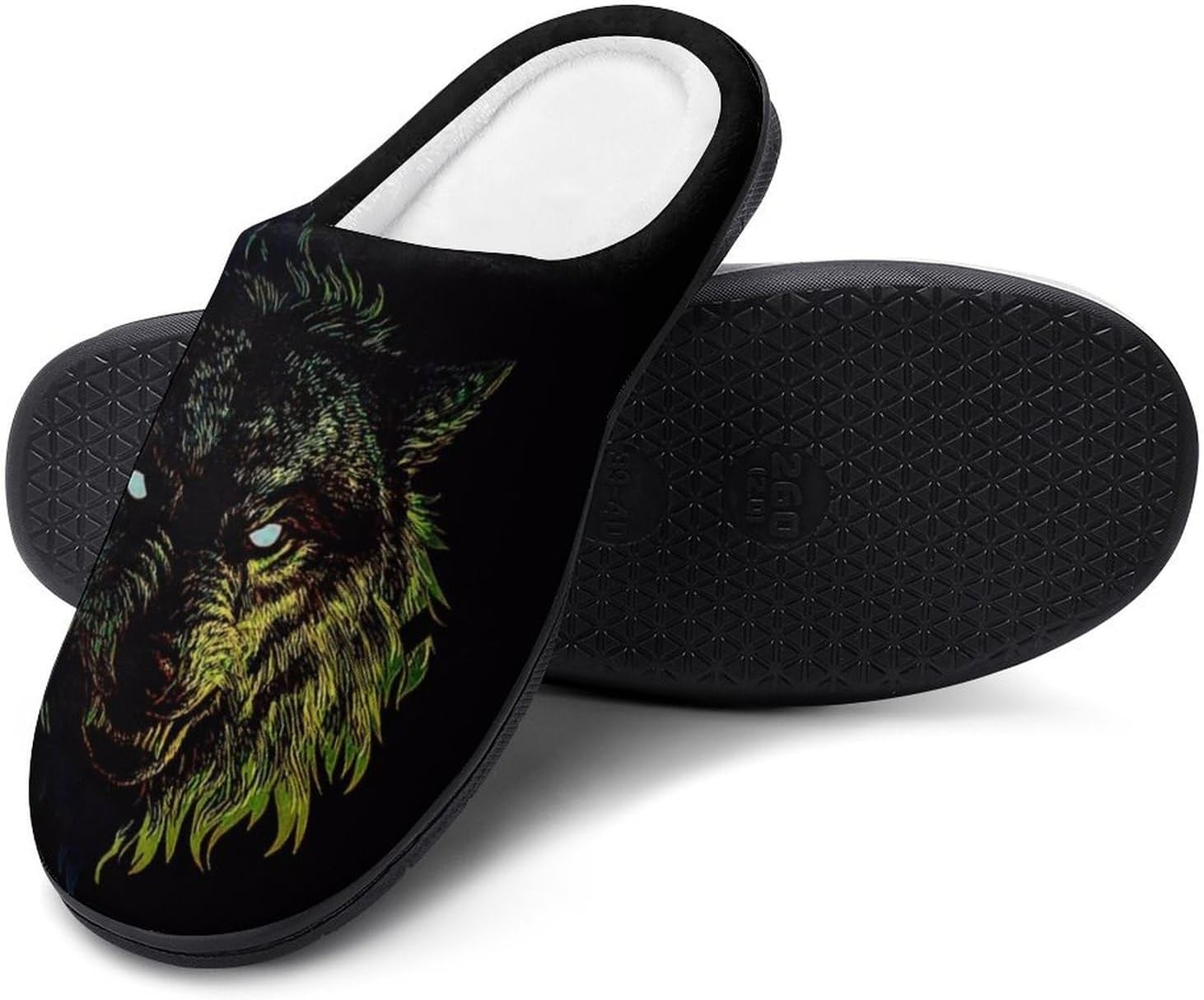 

Мужские уютные тапочки с памятью формы, повседневные теплые домашние шлепанцы, для использования дома и на улице с резиновой подошвой Yxhzyhy, Viking Wolf a