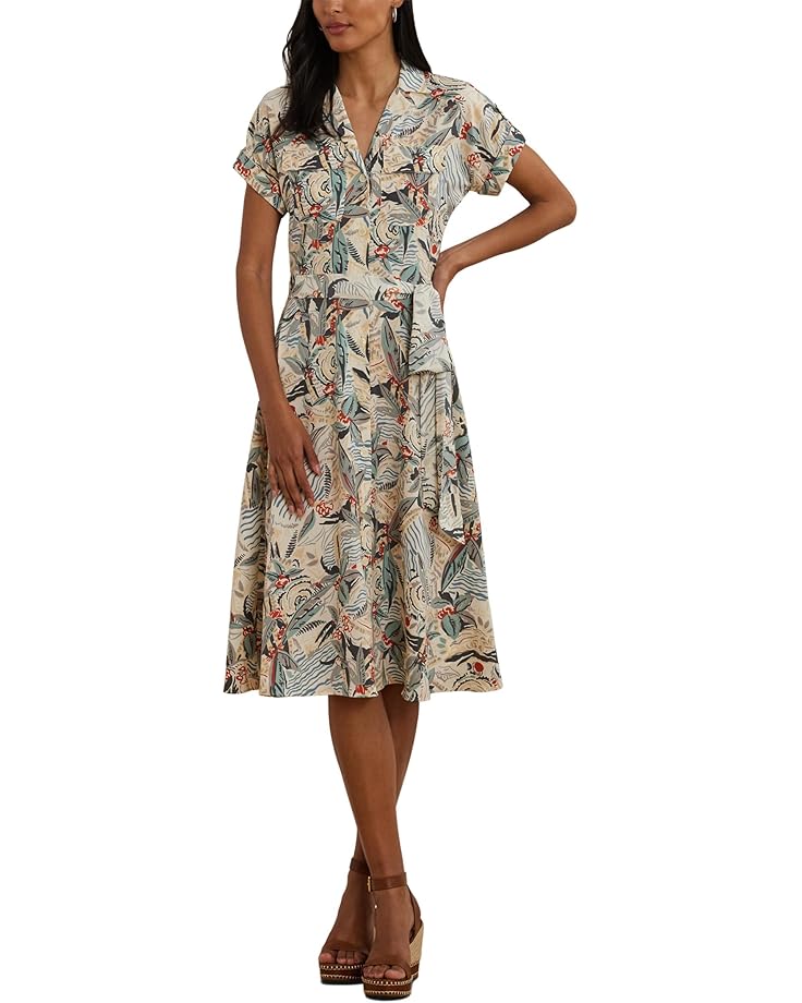 

Платье Lauren Ralph Lauren Print Belted Crepe Camp Shirtdress, цвет Cream Multi