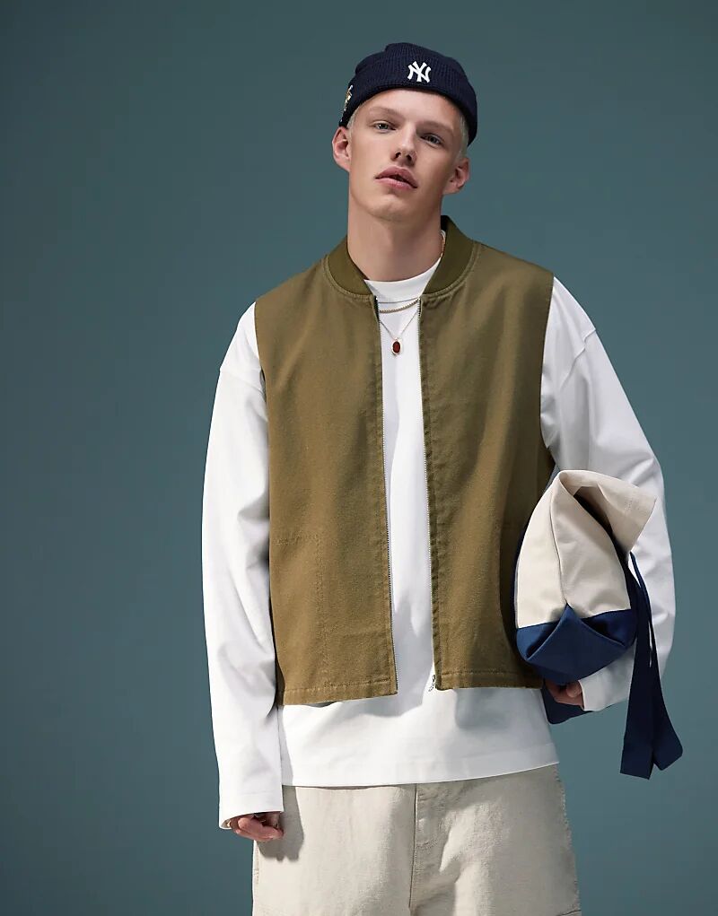 

Стираный жилет цвета хаки ASOS DESIGN