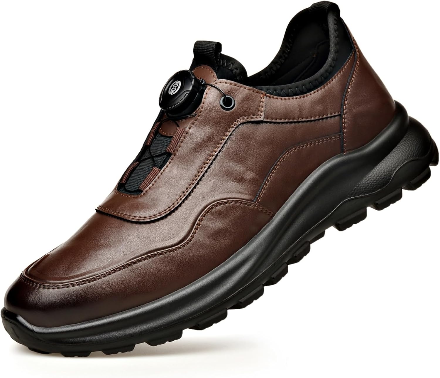 

Мужские кожаные повседневные кроссовки с вращающейся пряжкой, легкие и комфортные, нескользящие кроссовки для прогулок на открытом воздухе для повседневной носки Aokisx, коричневый