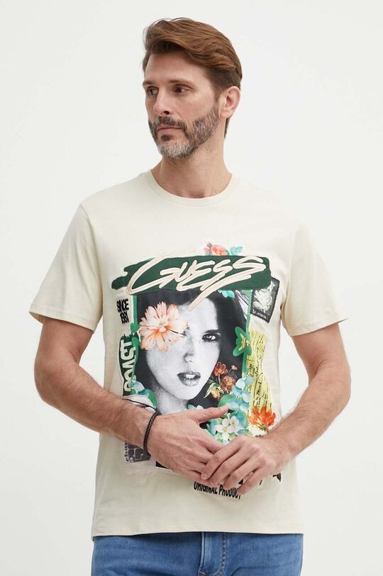 

Хлопковая футболка Guess, бежевый