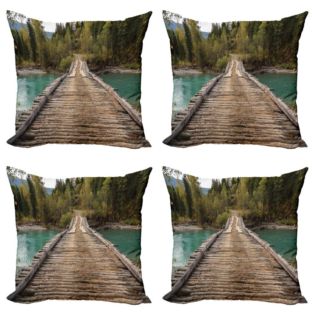 

Комплект чехлов для подушек ABAKUHAUS Landscape (4 предмета), River Pine Tree Forest, современная двусторонняя цифровая печать, 60 x 60 см, коричнево-зеленый