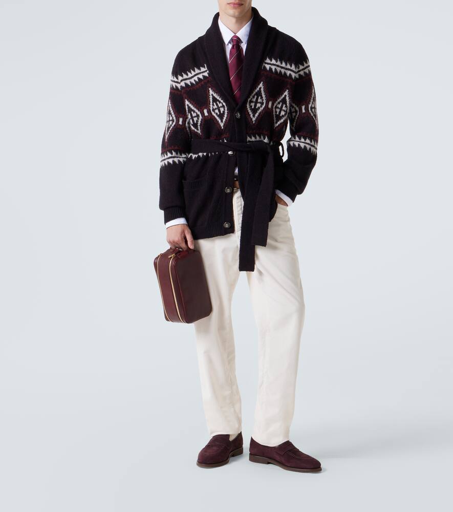 Жаккардовый кардиган из шерсти, шёлка и кашемира Brunello Cucinelli, Burgundy Black — фото 2