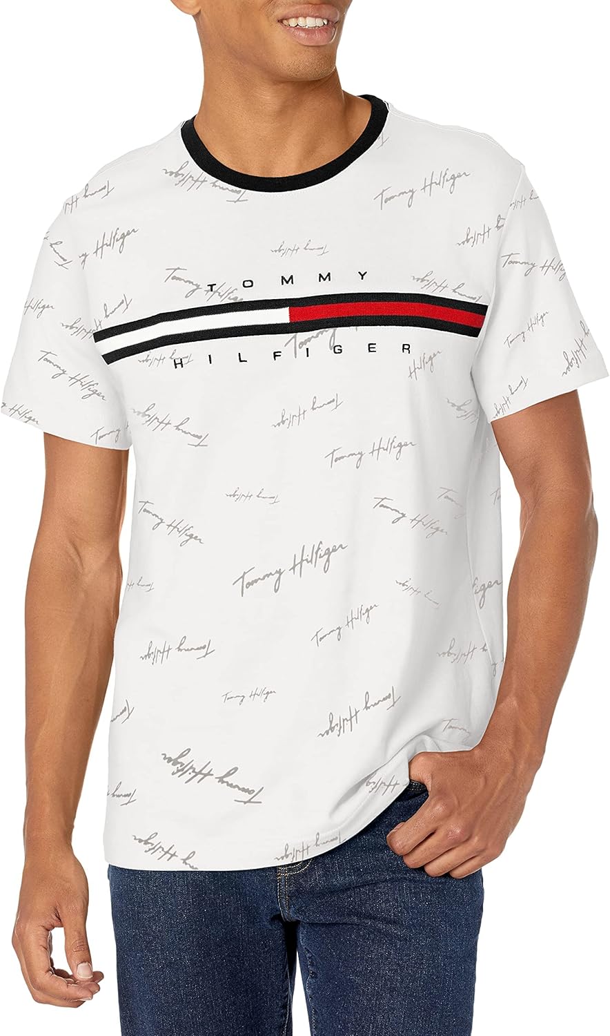 

Мужская футболка с коротким рукавом и фирменной полоской Tommy Hilfiger, Script Tino Bright White, Белый, Мужская футболка с коротким рукавом и фирменной полоской Tommy Hilfiger, Script Tino Bright White