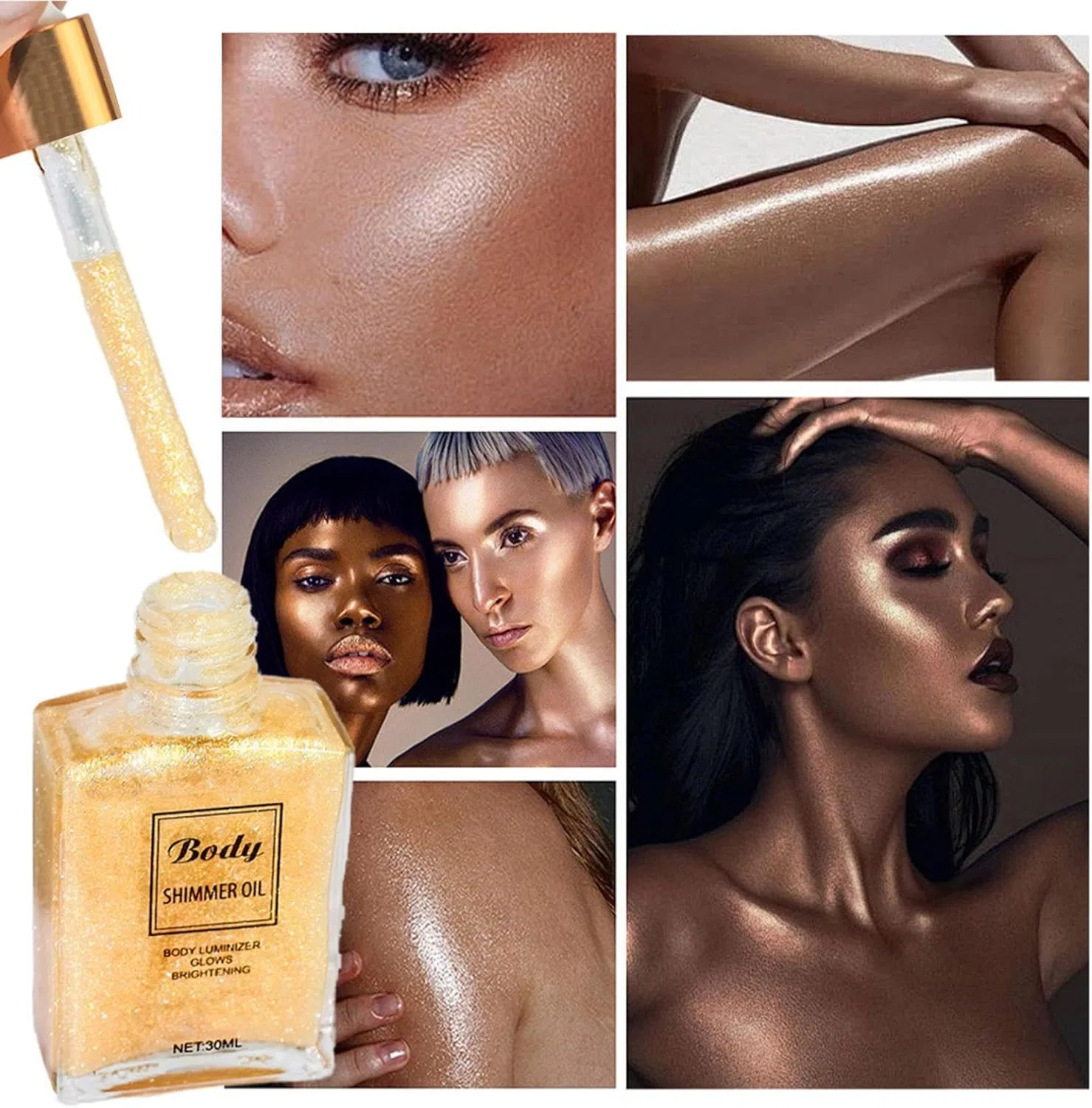 Блеск для лица и тела Glitter Oil увлажняющий Natural 30 мл желтый — фото 3