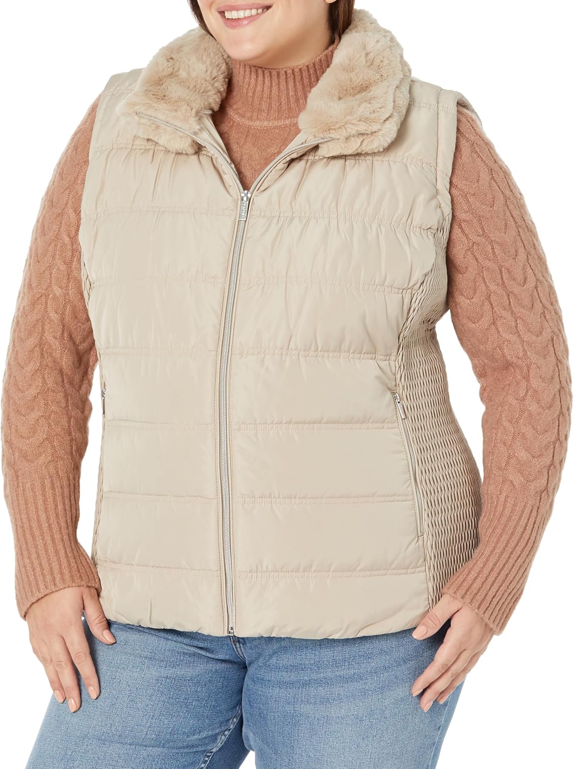 

Женская утепленная жилетка Calvin Klein с меховым воротником, бежевый